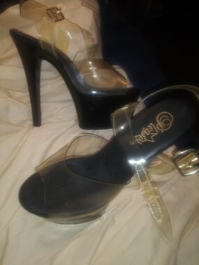 Pleaser Black Platform Clear-Strap Stiletto Sandals